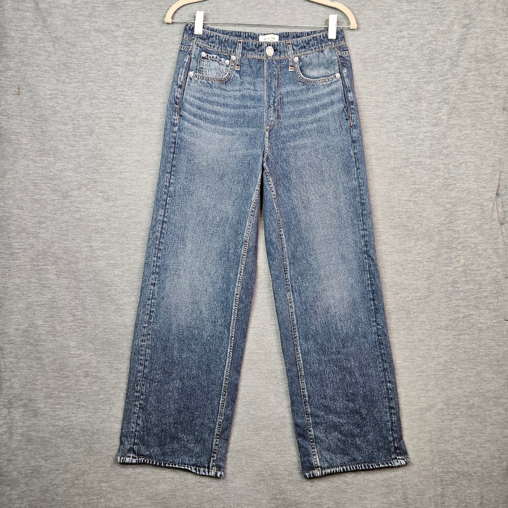 Rag & Bone Miramar Wide Leg Denim Print Cotton Pants Blue Women's Size S